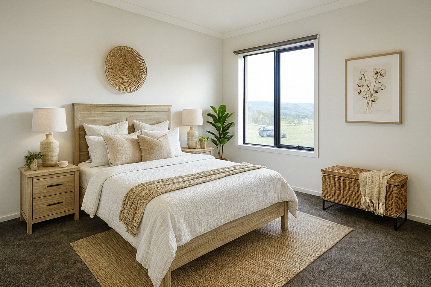 Serene Rustic Bedroom with Scenic View